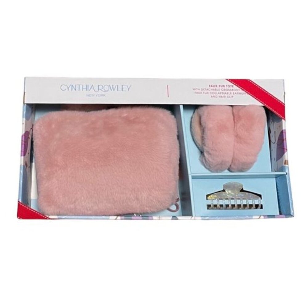 NEW Cynthia Rowley Faux Fur Tote Gift Set Pink